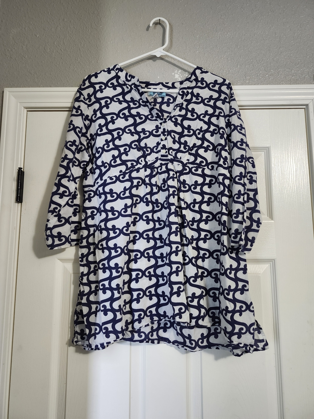 Navy and White Patterned Maternity Shirt